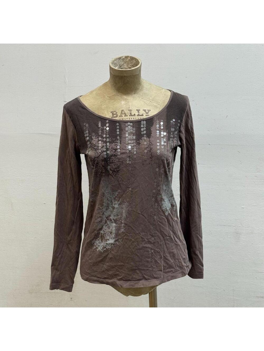 Y2K Vintage Esprit Sequin Graphic Long-Sleeve Top Brown
